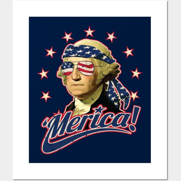 Funny Patriotic President George Washington Merica Wall Art by hobrath